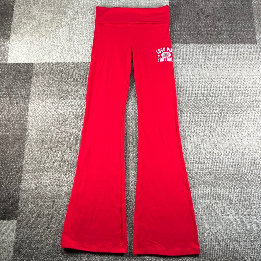 Victoria's Secret PINK Love Pink 1986 Football Red Fold Over Flare Yoga Pants XS